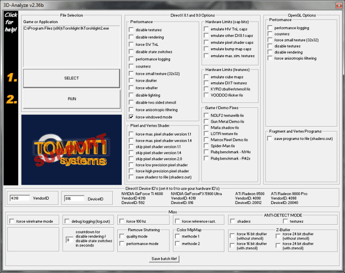 Screenshot cattura le impostazioni richieste per l'analisi 3D per forzare la modalità finestra sui tuoi giochi.