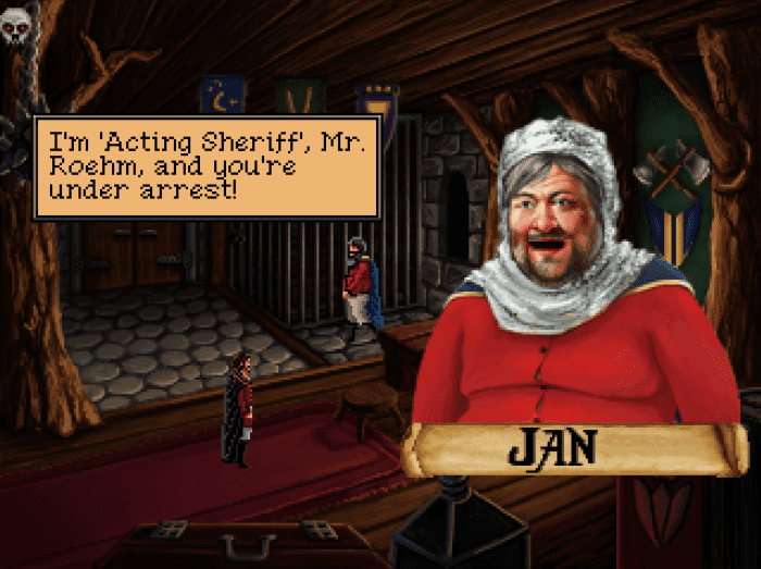 Jan of Quest for Infamy. If you fail to persuade him to help you'll have to find an alternate path into Tyr.