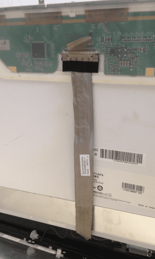 Just incase of garbled images, check to ensure the laptop video cable (fiber) is firmly connected both on the motherboard and LEC/LED screen