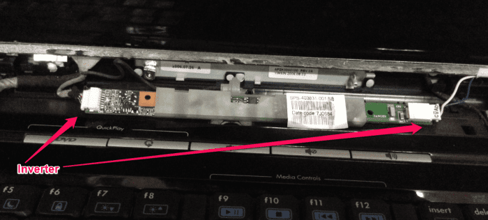 A six inch long inverter board. Its failure will manifest in a faint/dim display on the laptop screen