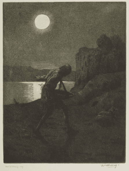 Illustration to 'The Brownie of Blednoch, charmingly entitled, ''I'll berry your Crap", by William Strang.