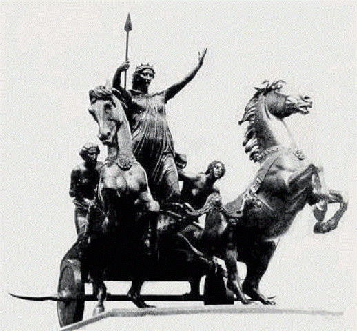 This is the statue of Boudicca with her daughters on the Victoria Embankment close to Westminster Bridge and situated opposite the Palace of Westminster, London SW1 (Parliament)