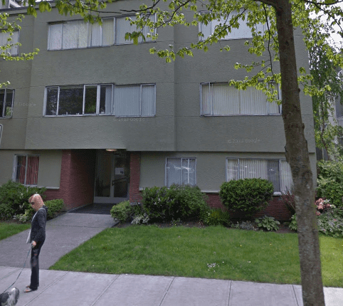 An apartment block typical of that occupied by young families in Vancouver's densely-populated West End in the 1970s