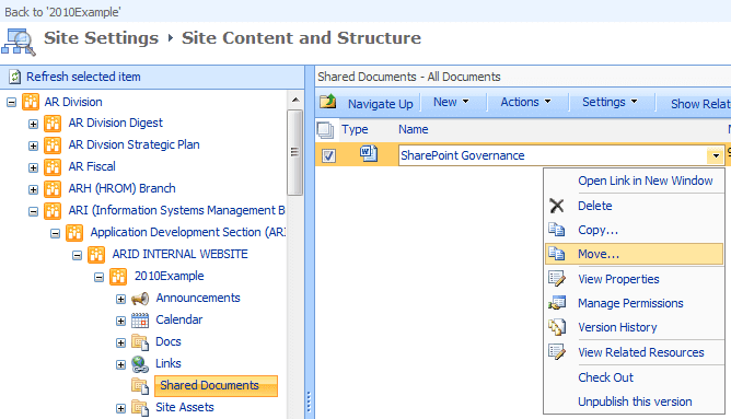 Explore sites and their lists and libraries in the Content and Structure