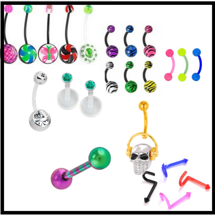Body friendly bioplast is designed for people with allergies that use body jewelry. It comes in many different colors in all shapes and sizes.