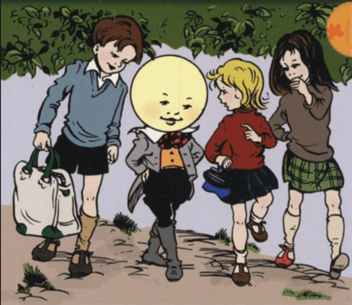Children from the 1930s from the Magic Faraway Tree by Enid Blyton - Notice the T-bar shoes worn by Joe (not now regarded as masculine)