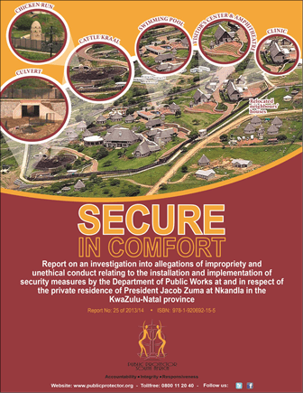 The Front cover of the 400+ pages of Thuli Madonsela's Report On Zuma Nkandla Scandal. "Our government is the potent, the omnipresent teacher. For good or for ill, it teaches people by example... If the government becomes a law breaker, it breeds con