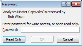 Password box as it appears to a user opening a protected file in Excel 2007 and Excel 2010.