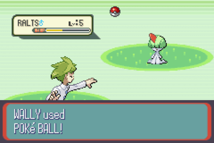 Wally catches his first Pokémon as part of the in-game tutorial.