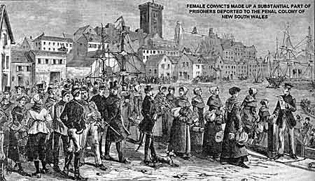 Irish women and children waiting to board a convict ship that would transport them to Australia
