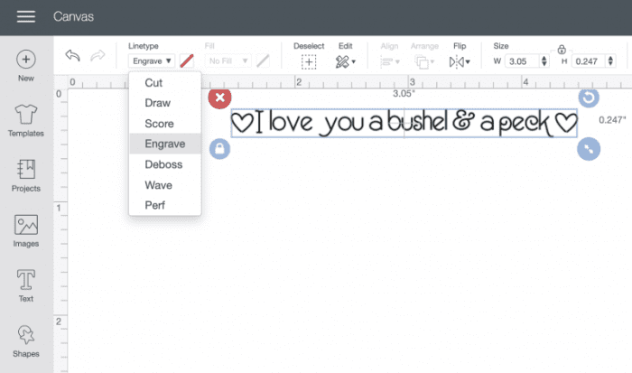 Here is where you will find the drop down menu for the linetype function that will allow you to use the tolls of the Cricut Maker