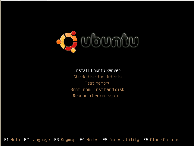 Here you can Test your Memory , check the disc for defects or continue with the Installation "Install Ubuntu Server"