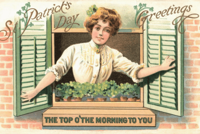 Please scroll down to see all the free vintage St. Patrick's Day greeting cards featuring pretty women