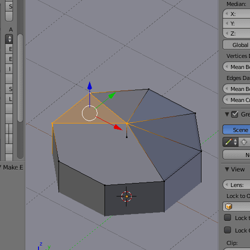 Figure D: Forming surfaces by linking the top point we created, to each of the original vertices in the top of the cylinder.