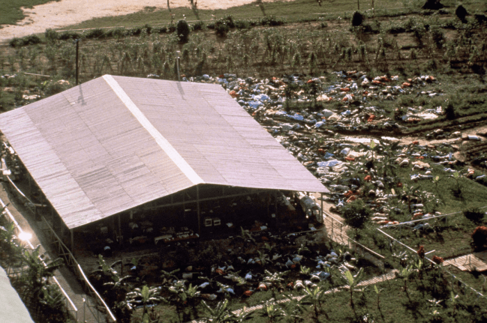 November 18, 1978, Jonestown, Guyana. More than 900 people died, including a US congressman. Not all cults end the way that his one, started by Rev. Jim Jones, do, but can still do harm to their members in other ways.