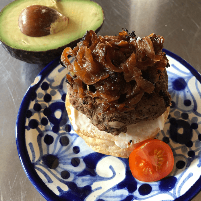 A leftover burger tastes great cold, with lots of mayo, caramelized onion, or avocado for added moisture.