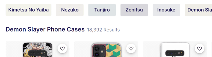 If you type the name of a show, for example Demon Slayer, into the Redbubble search, you will be given the option to filter by characters