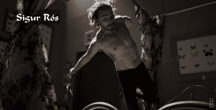 Shia LaBeouf in the Sigur Rós music video Fjögur píanó. The video is more than 8 minutes long. It's about a romantic relationship turning dysfunctional. Denna Thomsen also stars in the video. Two music videos were released for this song.