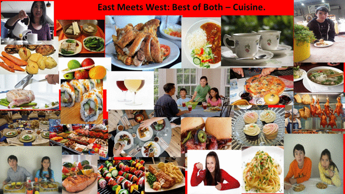 Meals in multicultural societies reflect the wide diversity of foods from different cultures.