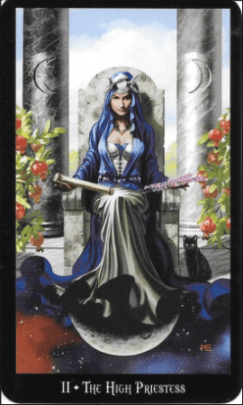 The High Priestess invites you to explore both your conscious and subconscious mind. She is the gateway to knowledge, particularly of femininity. She has a connection to the Divine. People seek her for both mental and physical help.