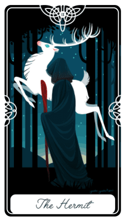 The Hermit: the card encourages people to seek isolation for contemplation. Many of life's riddles can only be faced in solitude and away from distractions.