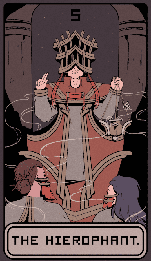 The Hierophant: the church card. It encourages traditions, rituals, and repetition. Through consistency a legacy is created. Through consistency one can have spiritual growth.