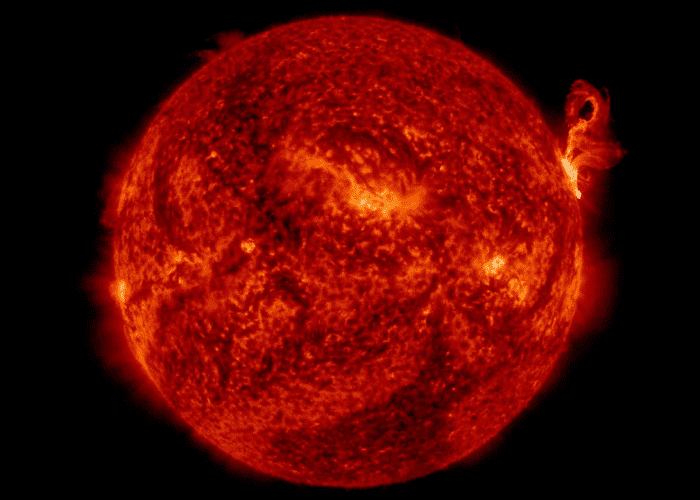 NASA’s Solar Dynamics Observatory documented a dramatic solar event on March 2, 2012. This explosion, appearing on the right side of the sun in the photograph, is called a “prominence eruption.” Only if Carrington was around to see it.