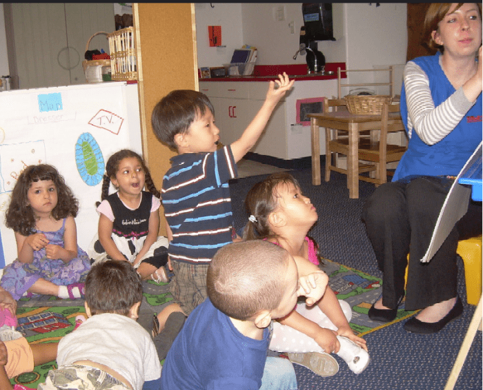 There should never be more than 10 children per adult at preschool. That number should be reduced when there are students with special needs in the group.
