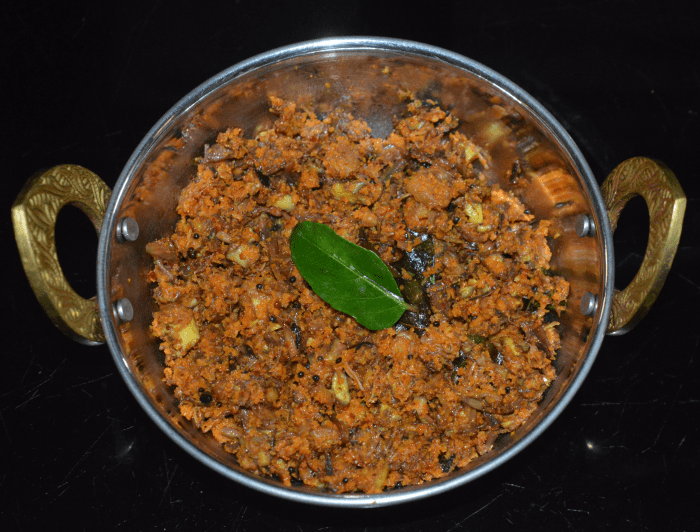 Your favorite bale hoovu palya (banana blossom stir-fry) is ready! Serve it with cooked rice and enjoy.