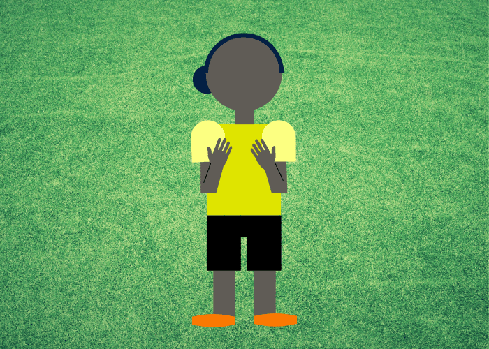 The ref will hold both hands in front of their chest to indicate that one player has committed a foul by pushing another player.