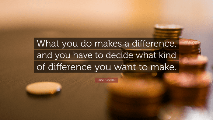 "What you do makes a difference, and you have to decide what kind of difference you want to make." ― Jane Goodall