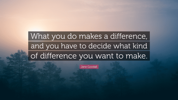 "What you do makes a difference, and you have to decide what kind of difference you want to make." — Jane Goodall