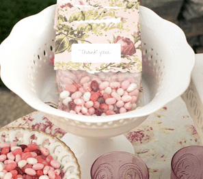 Package your own wedding favors with pre-printed paper matching the wedding theme.