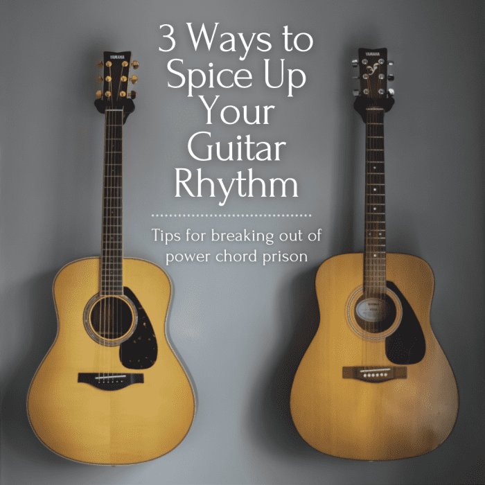 This article will offer three useful ways to spice up your guitar rhythms with new voicings, additional melodies, and varied strumming patterns.