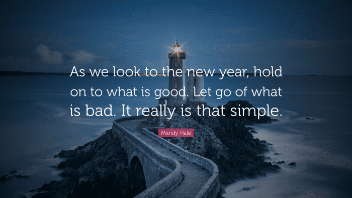 "As we look to the new year, hold on to what is good. Let go of what is bad. It really is that simple". ― Mandy Hale