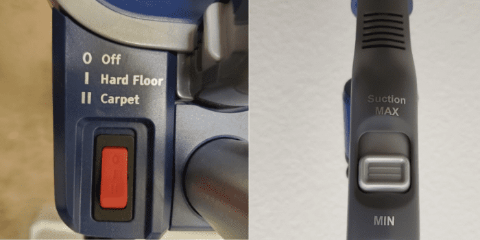 The Shark Navigator Lift-Away has settings for Hard Floor and Carpet. It also has a slider to control suction level