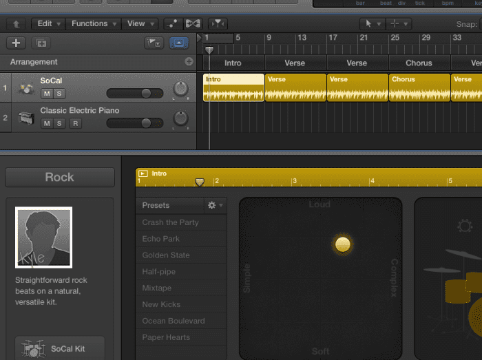 When a track is arranged, the Logic Pro X drummer fills everything in with drum patterns that fit their appropriate sections