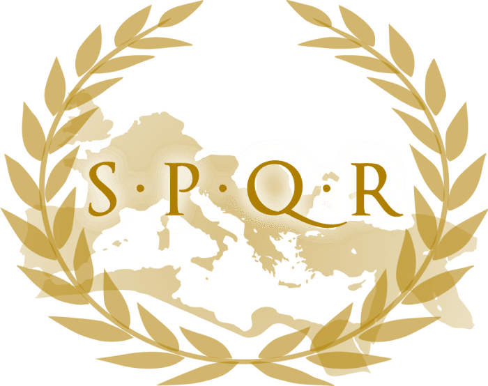 An abbreviation for "Senātus Populusque Rōmānus" (meaning "The Senate and People of Rome") is a symbolic phrase referring to the ancient Roman Republic's government.