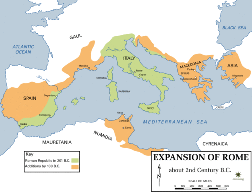 Map of Rome in the first century BC, which shows all of Etruria being incorporated into the Roman Republic.