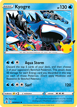 Kyogre will help shut down your opponent's early and mid game development, paving the way for Volcarona V, who will swoop in to finish the job toward the later game.