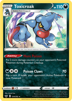 Each Toxicroak you have on your Bench will deal an additional 20 damage to your opponent's Poisoned Pokémon. Typically, you'll have one or two on your Bench by the mid-game, causing Poison damage to increase from 120 to 140-160.
