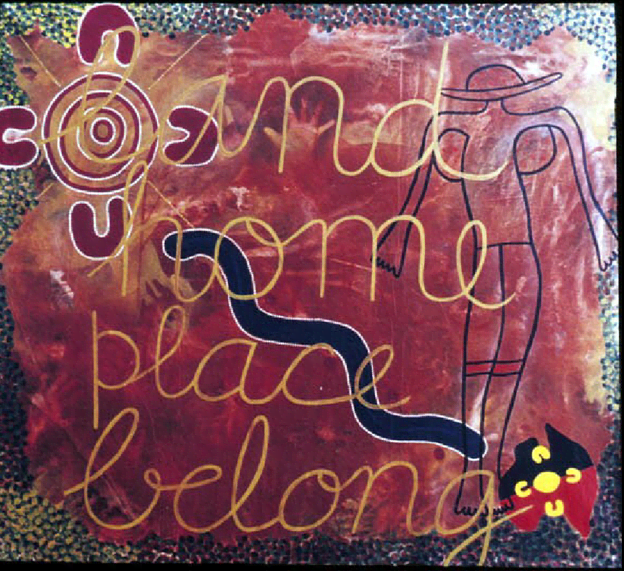 Figure Four: Pamela Croft Warcon, Land home place belong, 2009. Acrylic On Canvas Painting, Dimensions approx. 180 x 180cm. Reproduced: https://www.jstor.org/stable/2802545.