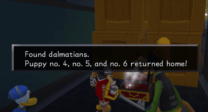 You'll need either the red trinity or high jump abilities to get to these hidden Dalmatians in Traverse Town.