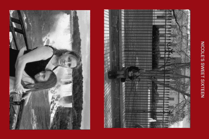 Using my photo editing program I created a red background and I converted the photos to black and white then put 2 photos per 4X6" print and then cut them out.