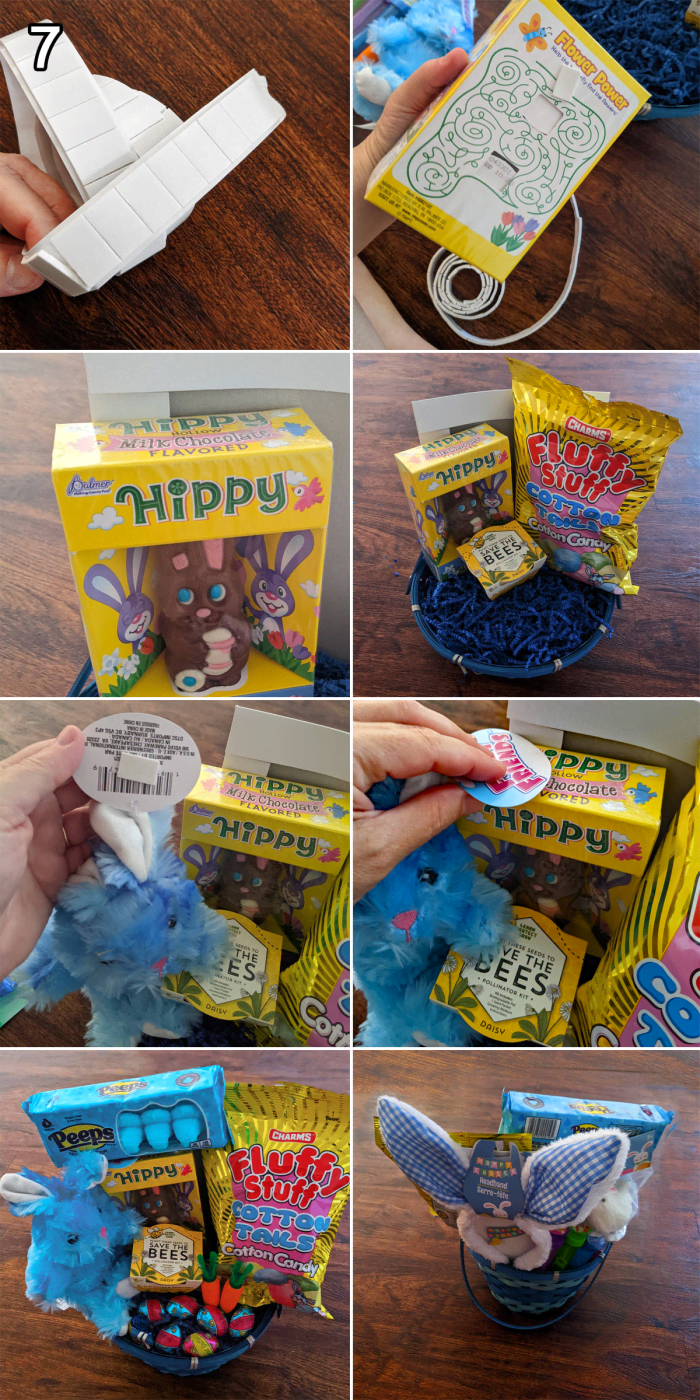 7. Begin taping items to the box. You can use the hanging tags of some items to secure them. Save small items for last to fill in empty areas. Continue until you have both the front and back finished.