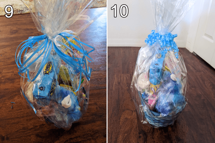 9. Tie lots of ribbon around the top so all sides are covered. 10. Curl ribbon. (If you do not know how to curl ribbon I have provided a video I found on YouTube below.)