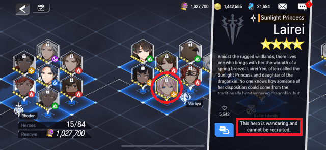 Light Lairei selected in the Chronicles screen showing the message indicating that she is not currently available for purchase.