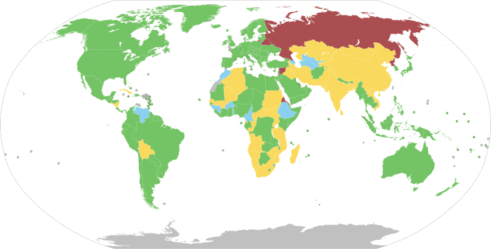 One can easily see that there are very few nations explicitly allied with Russia, although there are many who aren't opposed.