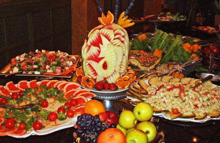 Some of the items on the breakfast buffet. They also have bacon, sausage, pastries etc. Just about everything you can imagine.