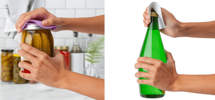 A circle of rubber helps you grip the bottle or jar firmly to unscrew the lid..